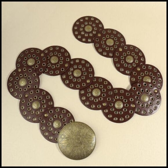 Western Disc Belt Boho Chunky Concho PU Leather Wide Belt for Dresses Jeans - Picture 2 of 6